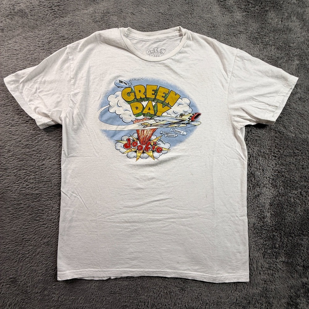 Green Day Dookie T-Shirt M Men's White Airplane Graphic Band Tee Crew Neck